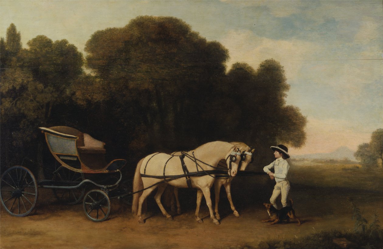Phaeton s párem smetanových poníků a stájí od George Stubbs
