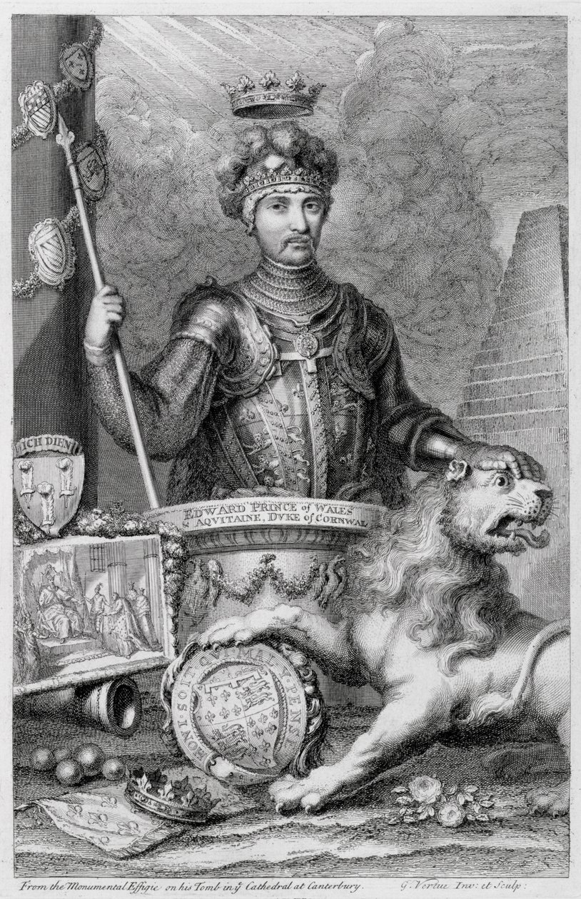 Černý princ Eduard (1330-76) podle monumentální podobizny v katedrále v Canterbury, vyryté autorem od George Vertue