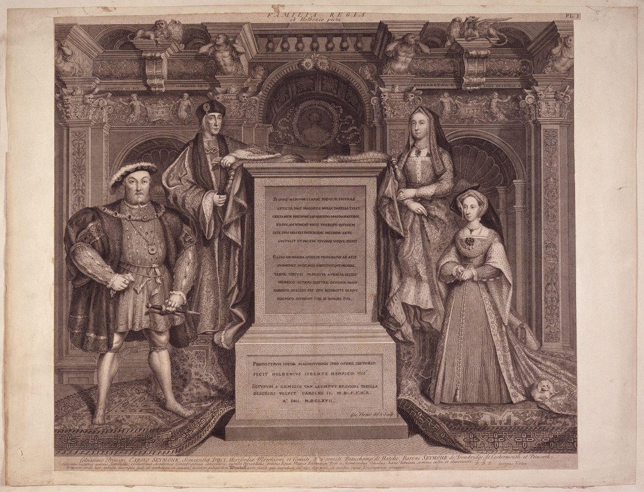 Král Jindřich VIII; Král Jindřich VII; Alžběta z Yorku; Jane Seymour od Hanse Holbeina od George Vertue