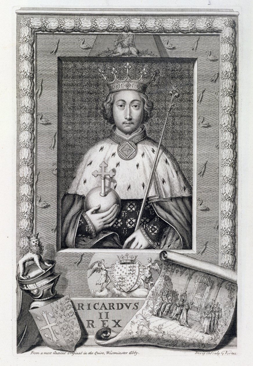 Richard II (1367-1400) anglický král 1377-99, podle obrazu ve Westminsterském opatství, vyryté umělcem od George Vertue