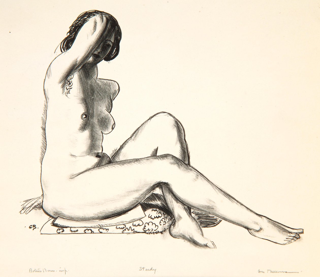 Studie aktu, Dívka sedící na květovaném polštáři, 1923-24 od George Wesley Bellows