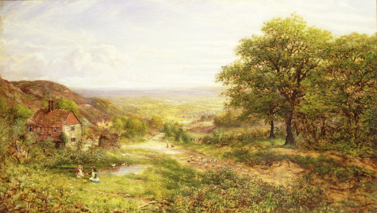 Krajina s dětmi u rybníka, 1884 od George William Mote