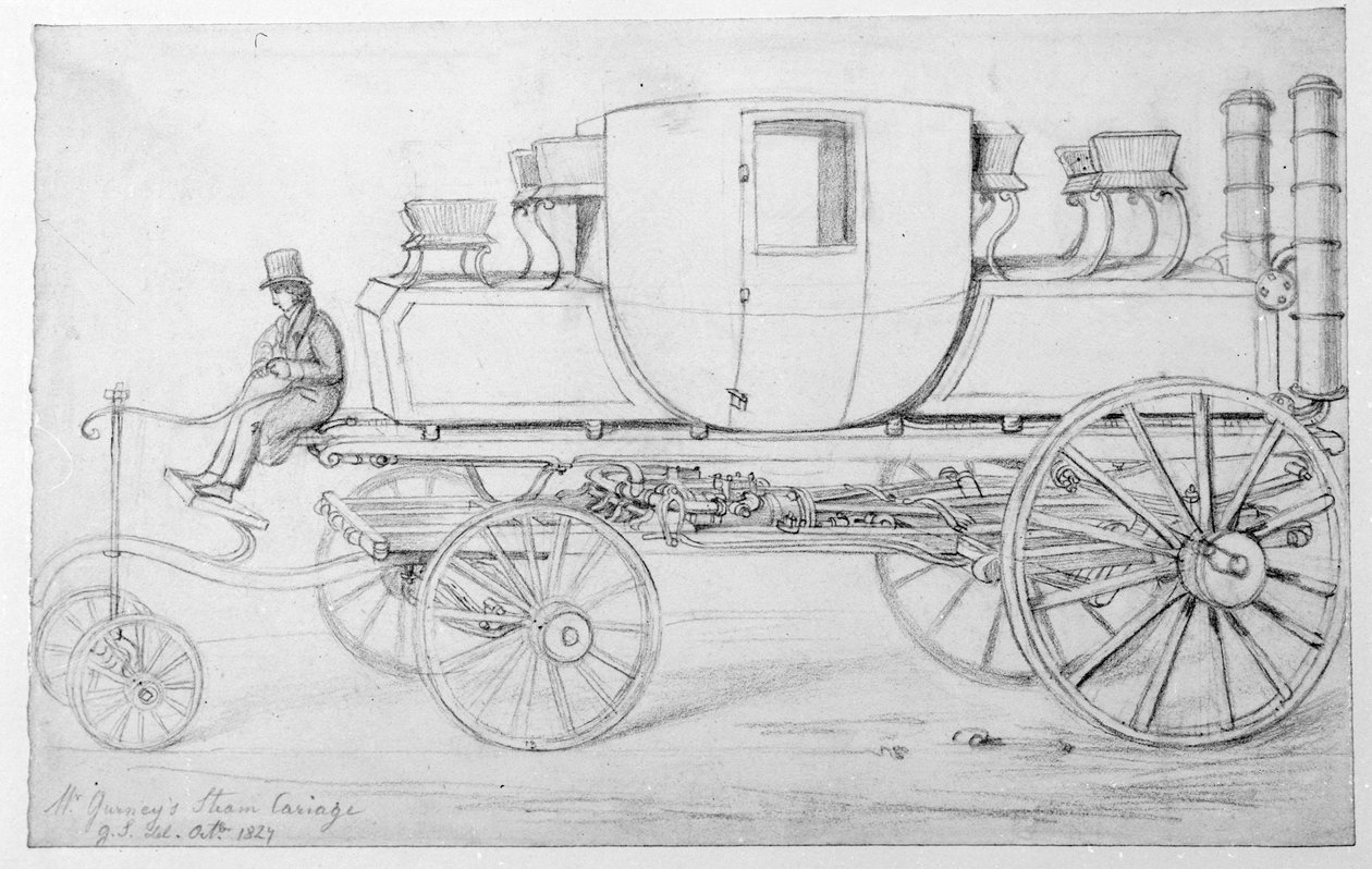 Gurneyho parní kočár, 1827 od George the Elder Scharf