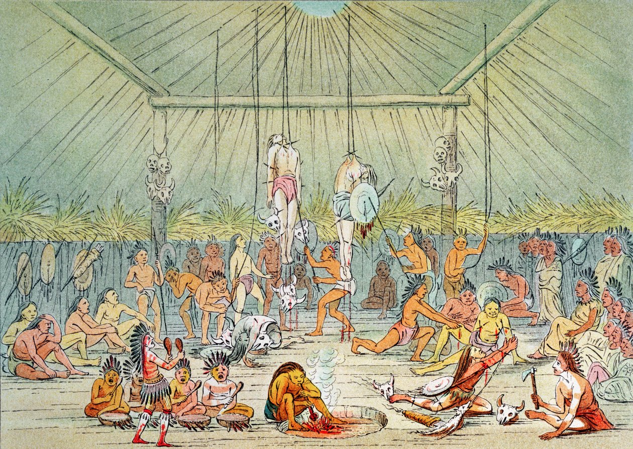 Mandanský obřad (barevná litografie) od George (after) Catlin