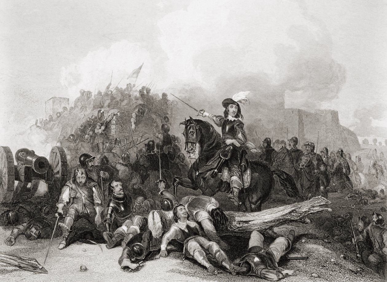 The Storming of Bristol, 26. července 1643, vyryl J.C. Varrall (rytina) od George (after) Cattermole