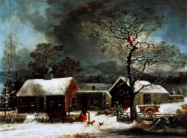 Zimní scéna v New Haven, kolem roku 1858 (barevné lito) od George (after) Durrie