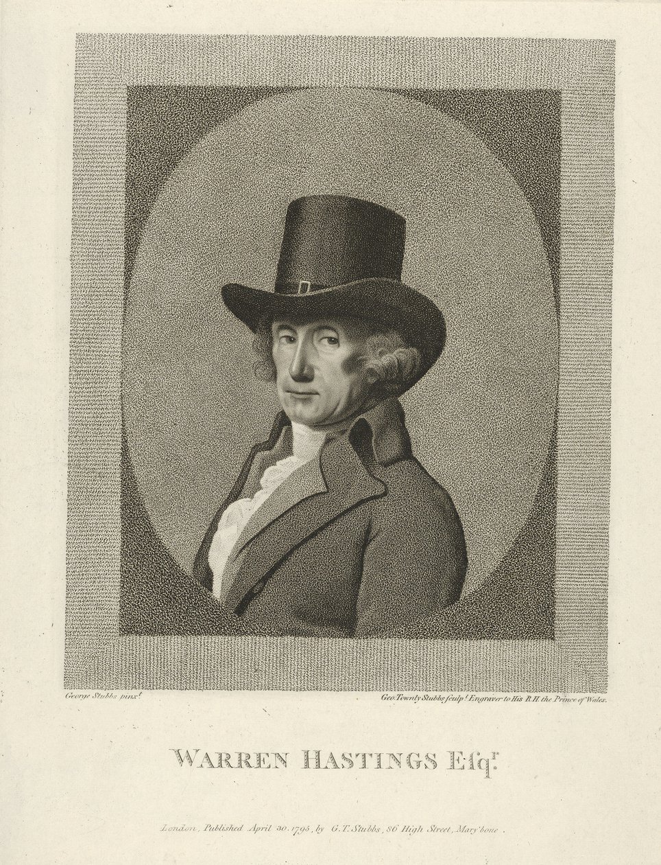 Portrét Warrena Hastingse, Esq., hospoda. 1795 (rytina) od George (after) Stubbs