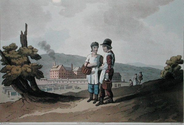 Factory Children, z ‚Costume of Yorkshire‘ vyrytý Robertem Havellem (1769-1832) 1814 (barevně lito) od George (after) Walker