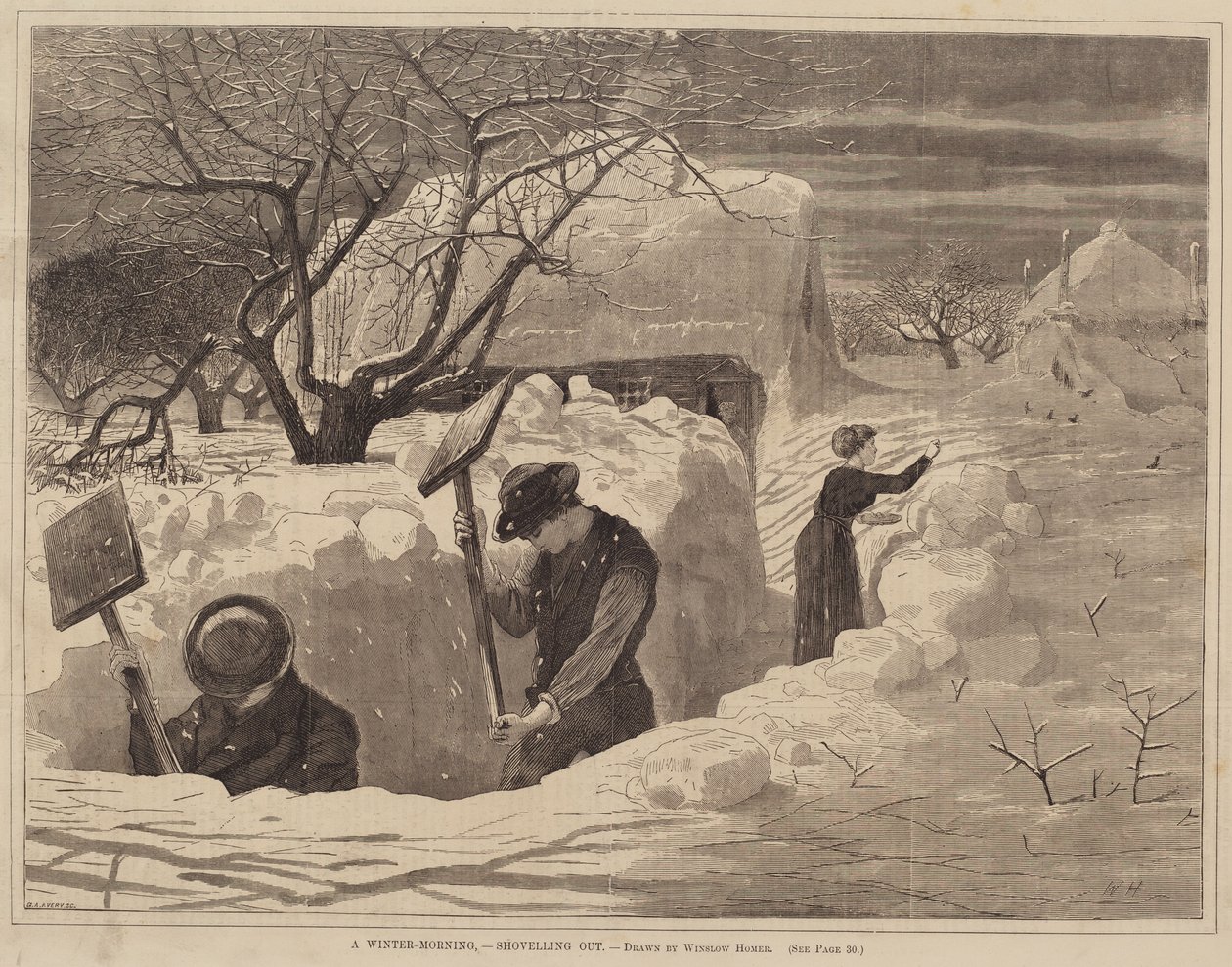 A Winter-Morning, - Shoveling Out, vydáno 1871. od George A. Avery