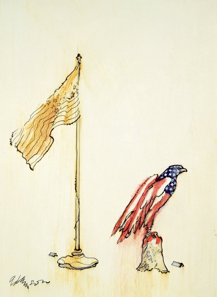American Eagle získává zbarvení americké vlajky, 1985 (pero a barva na palubě) od George Adamson