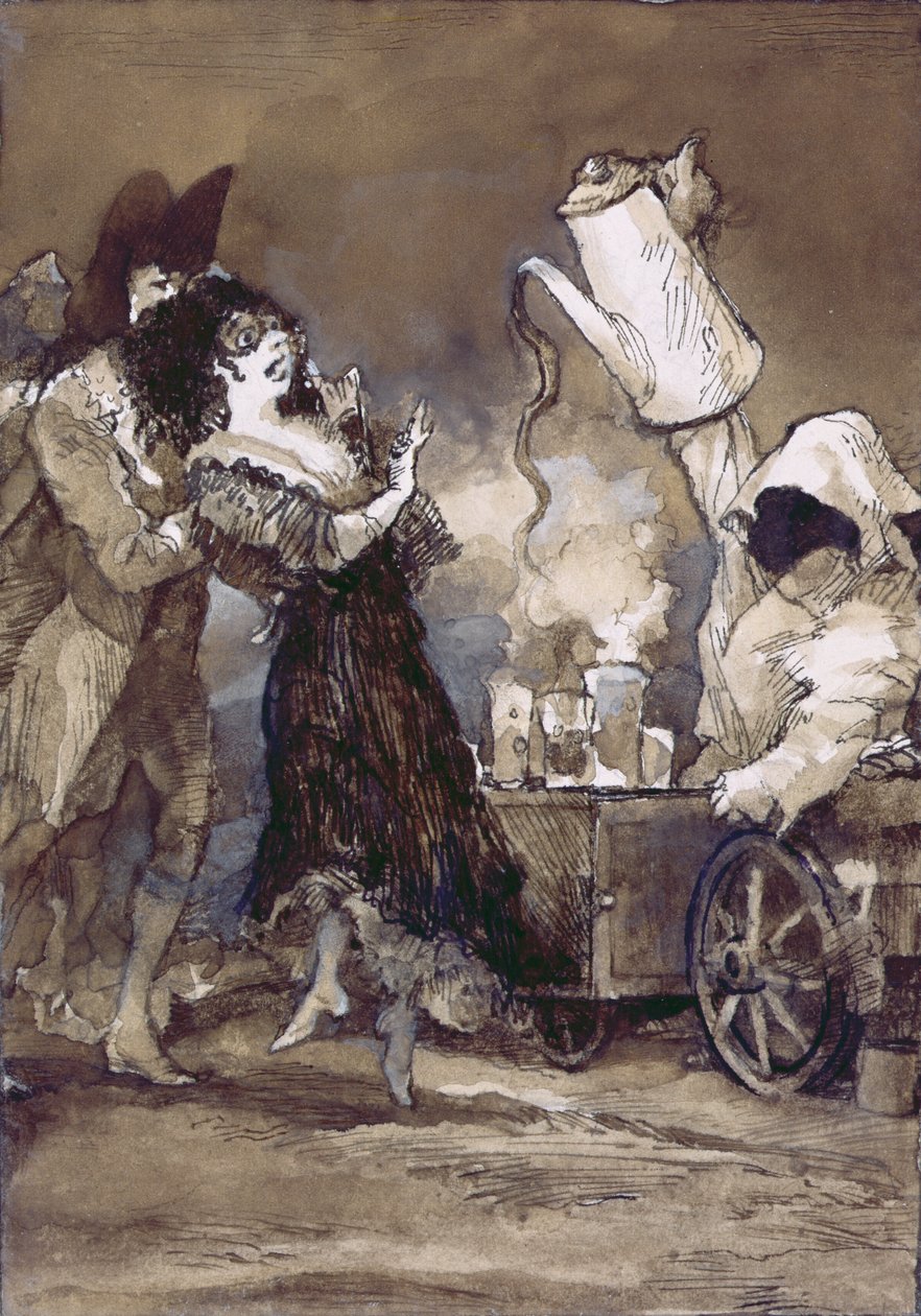Cafe con leche caliente (po Goya) (kvaš na gesso malované desce) od George Adamson