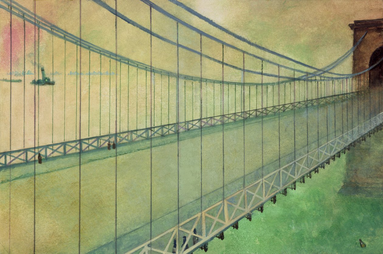 Hammersmith Bridge po závodě lodí (kvaš na palubě) od George Adamson