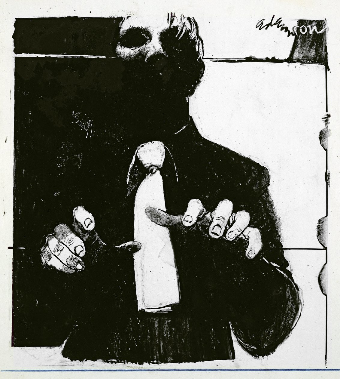 Ilustrace pro ošetřování slepého pacienta článek v Nursing Times, publikovaný 30. října 1975 (inkoust na acetátu) od George Adamson