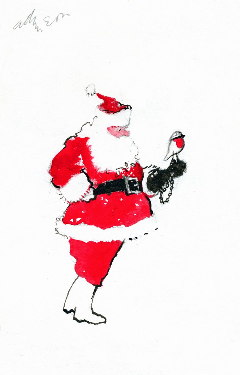 Santa robin-falconry (indický inkoust, tužka a kvaš na papíře) od George Adamson