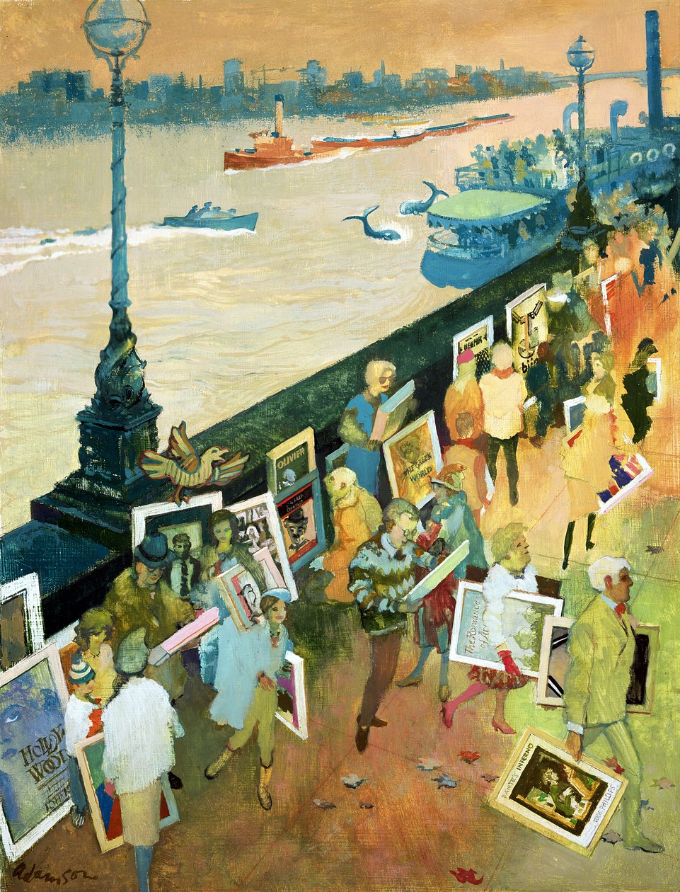 Thames Embankment, přední strana časopisu Undercover, publikovaná v prosinci 1985 (kvaš na sololitu) od George Adamson