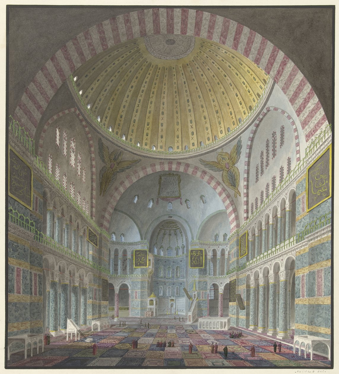 Interiér Hagia Sophia s klečícími a stojícími Turky od George Antoine Prosper Marilhat