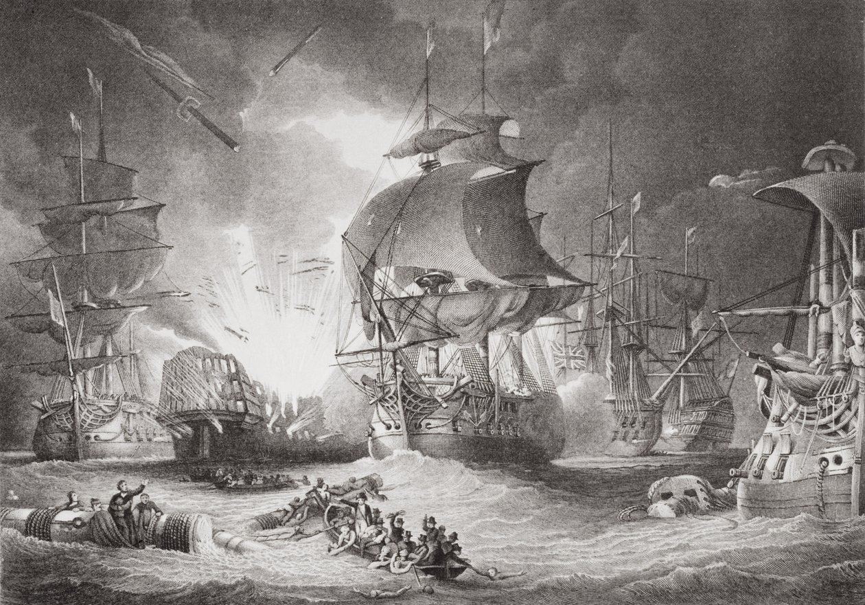 Bitva u Nilu, 1. srpna 1798, z knihy "Ilustrace z anglických a skotských dějin", II. díl od George Arnald
