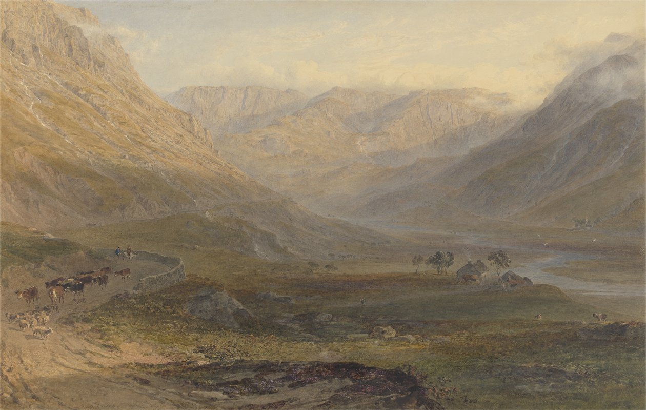 Nant Francon, Severní Wales, 1862 (grafit, wc, seškrabávání a lepení na papíře) od George Arthur Fripp