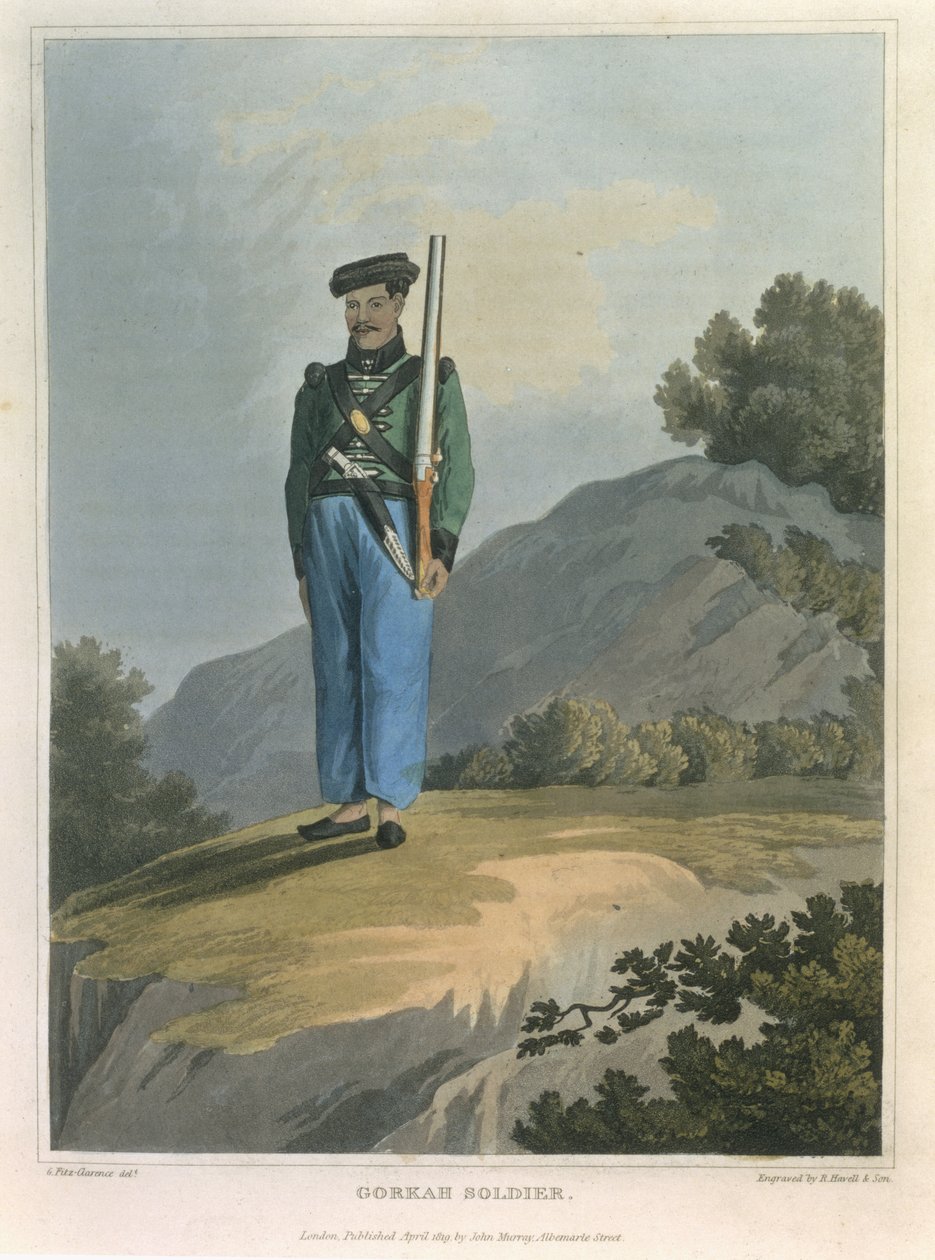 Gorkah Soldier, z Journal of a Route Across India and Through Egypt, rytý R. Havell a syn, hospoda. John Murray, 1819 od George Augustus Fitzclarence