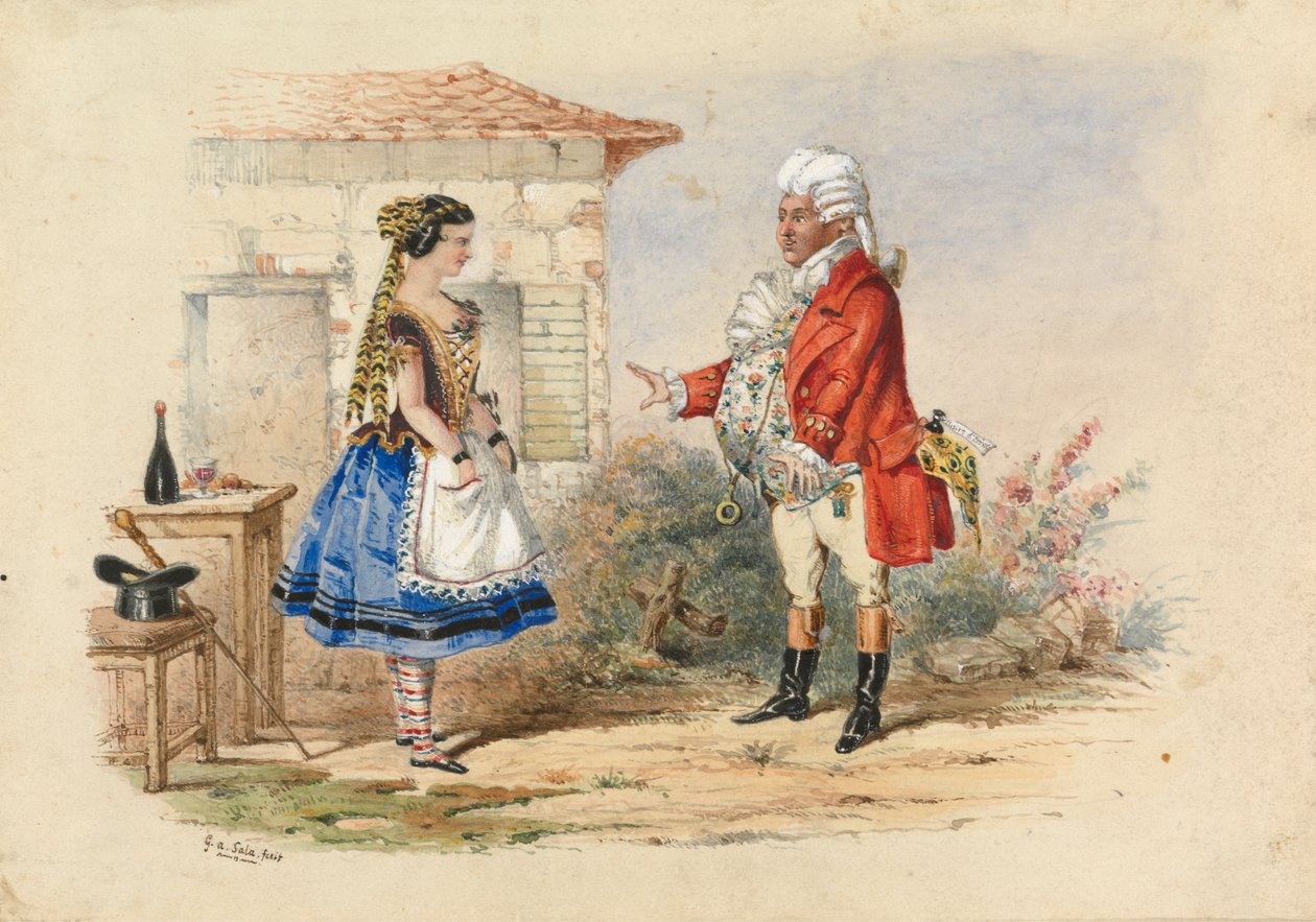 Adina a Dr. Dulcamara, scéna z Donizettiho Nápoje lásky od George Augustus Sala