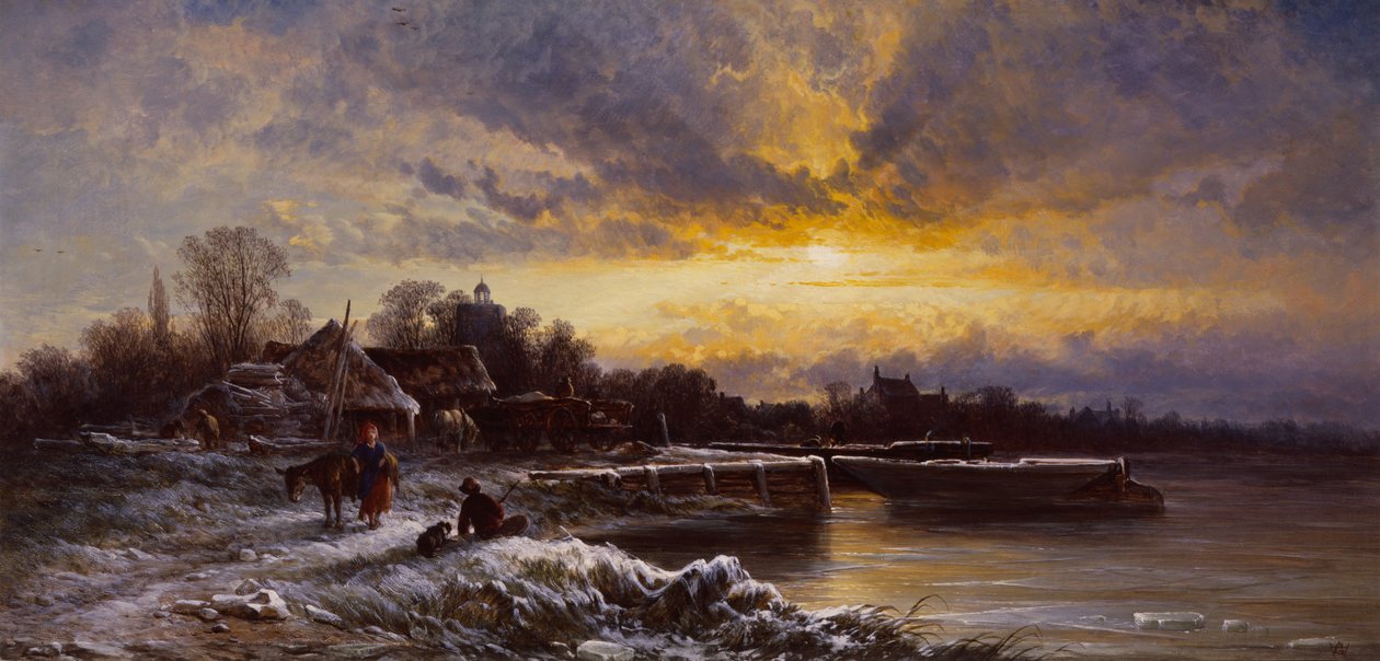 Zimní krajina, večer (olej na plátně) od George Augustus Williams