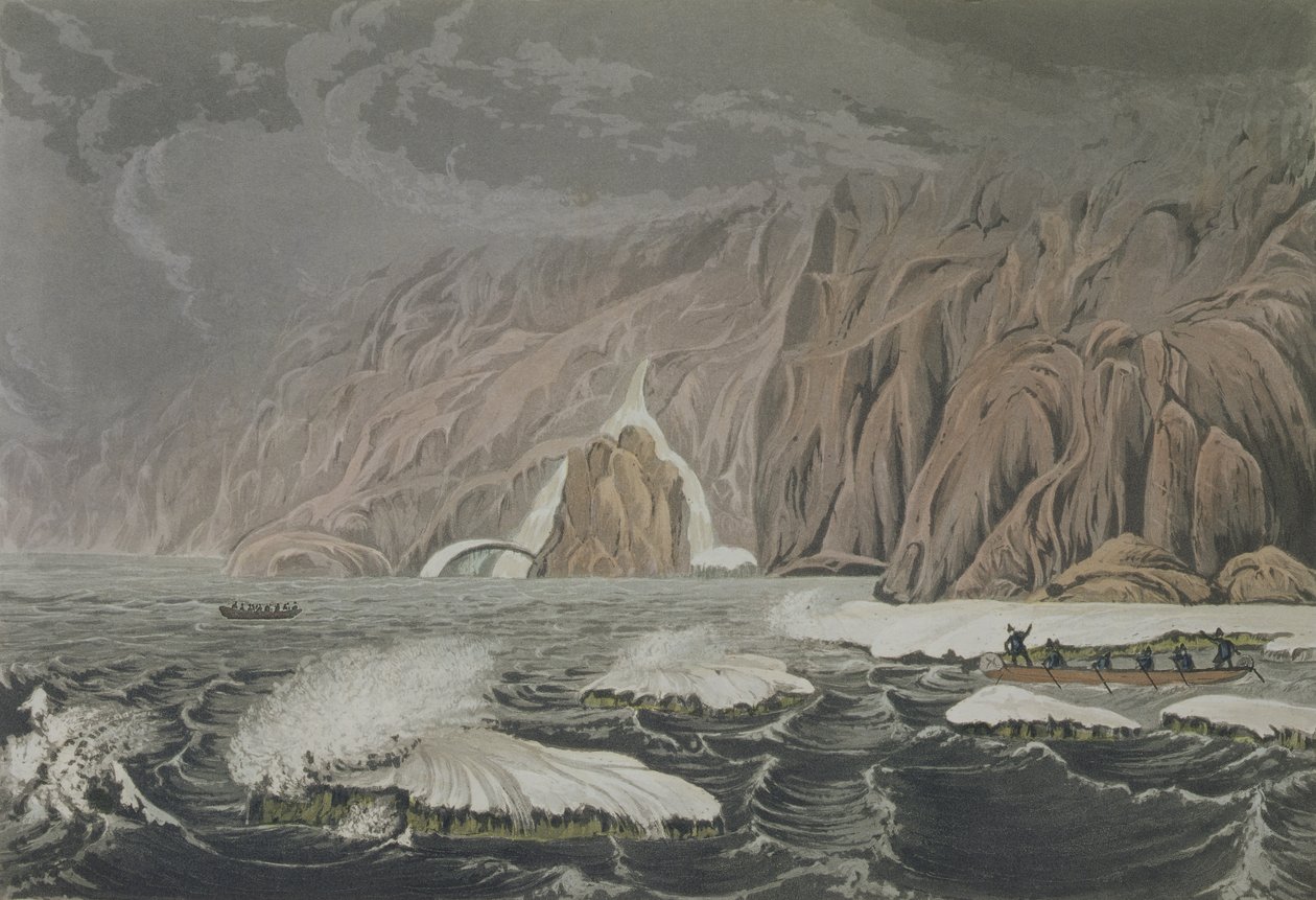 Expedice k mysu Barrow, 25. července 1821, z knihy Sir John Franklin (1786-1847) Narrative of a Journey to the Shores of the Polar Sea in the Years 1819-22, vyryté Edwardem Findenem (1791-1857) pu od George Back