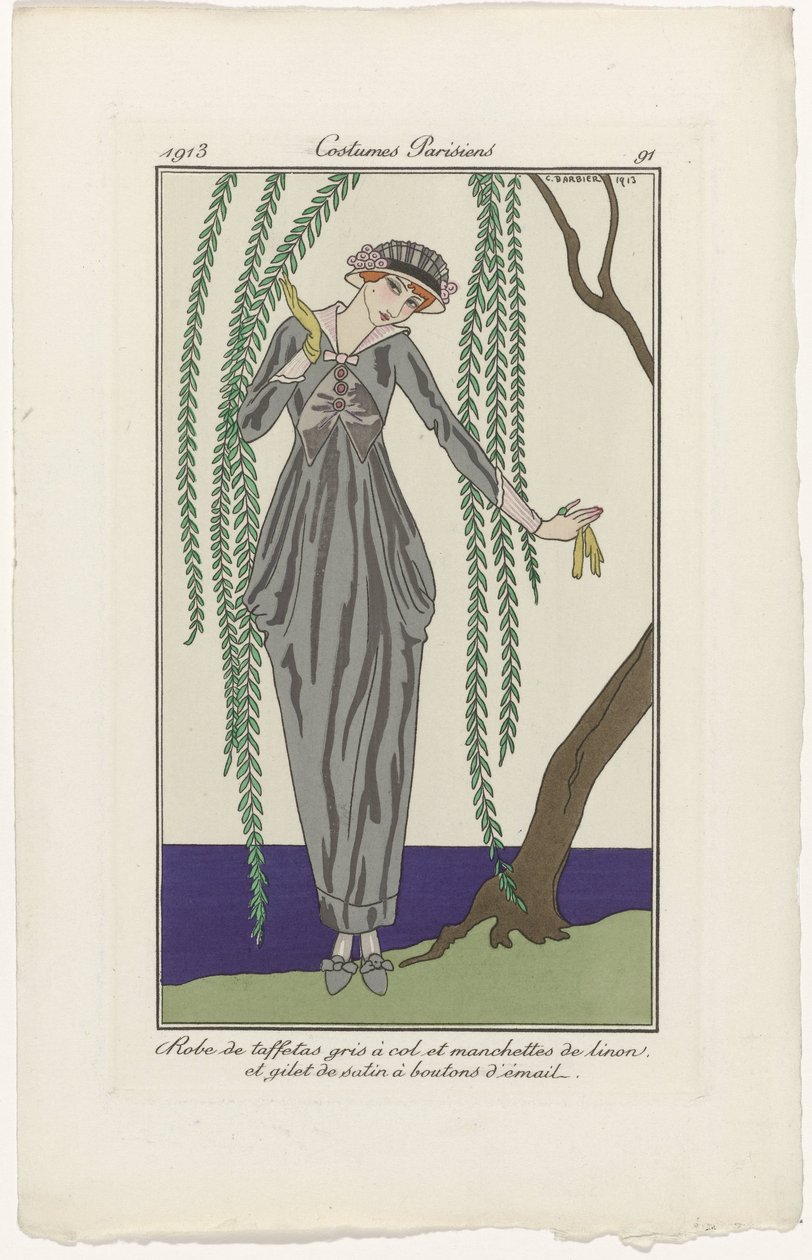 Journal des Dames et des Modes, Costumes Parisiens, 1913, č. 91: Šaty do taftu (...) od George Barbier