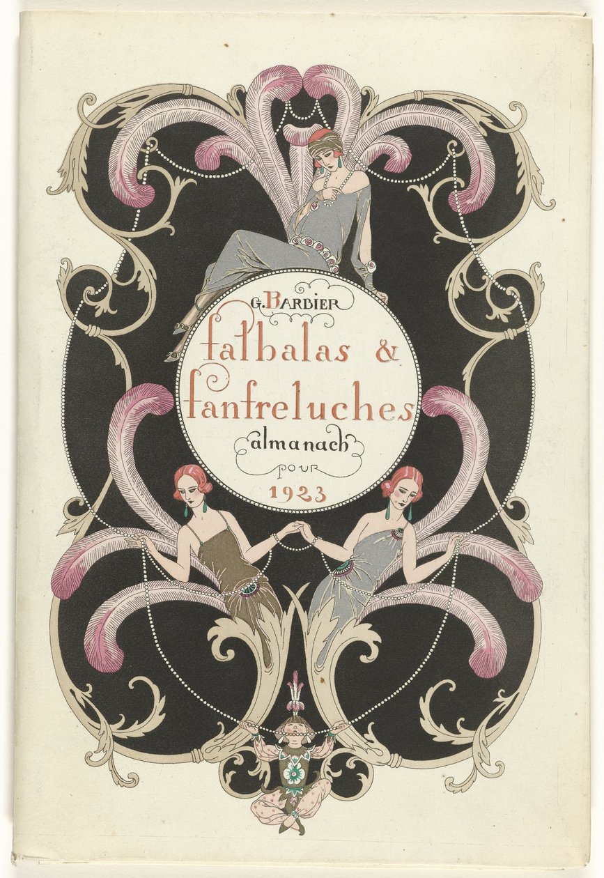Módní časopis jako svůdkyně Falbalas and Fanfreluches, Almanach současných, minulých a budoucích režimů pro rok 1923, 2. ročník od George Barbier