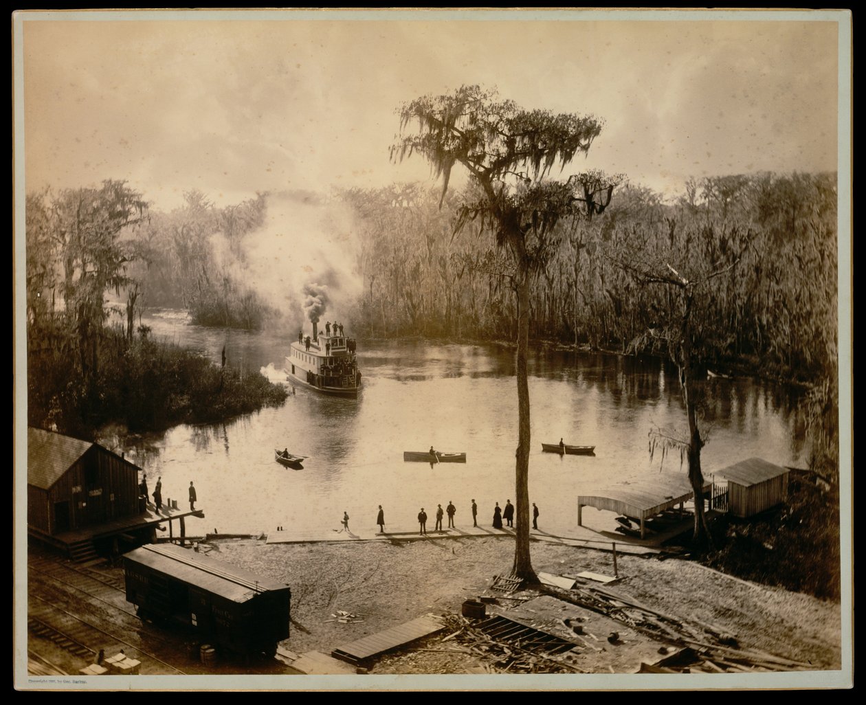 [Kolesový parník přijíždějící do Silver Springs na Floridě po noční plavbě proti proudu řek St. Johns, Oklawaha a Silver] od George Barker