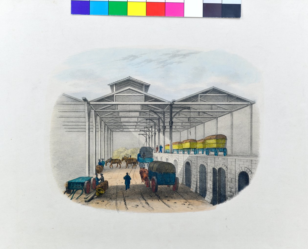 Pohled na překladiště, asi 1830 (litografie na papíře) od George Barnard
