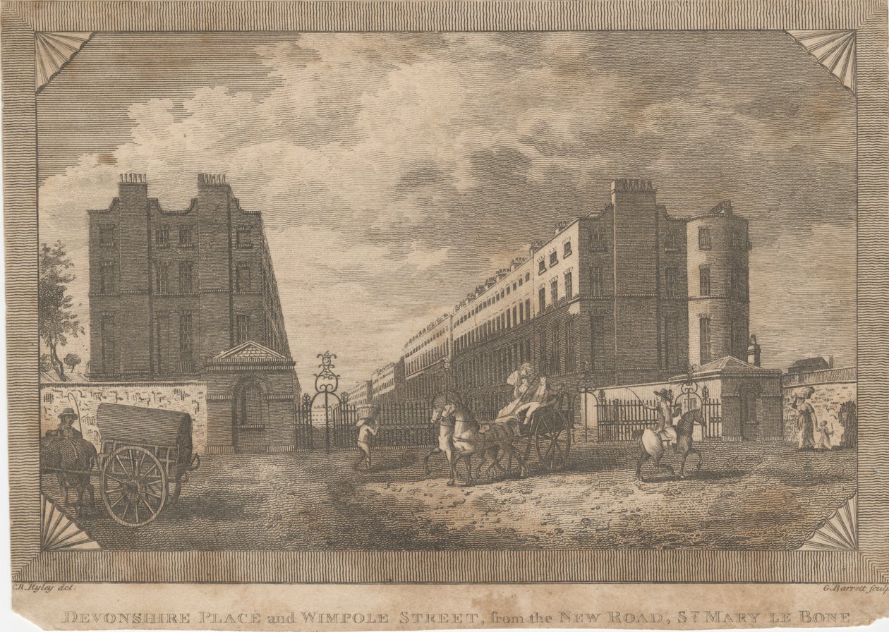 Devonshire Place a Wimpole Street, z New Road, St. Mary Le Bone od George Barret