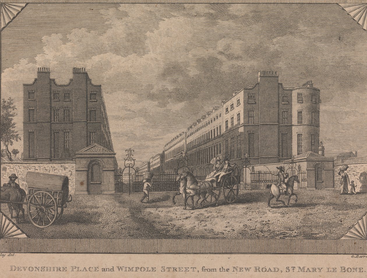 Devonshire Place a Wimpole Street, z New Road, St. Mary le Bone od George Barret