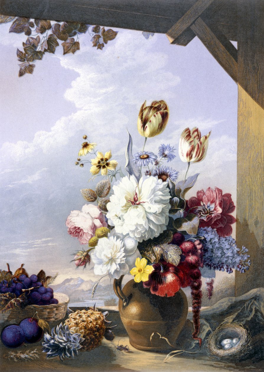 Bouda zahradníků podle obrazu J. Bartoloměje, 1856 (tisk olejovými barvami) od George Baxter