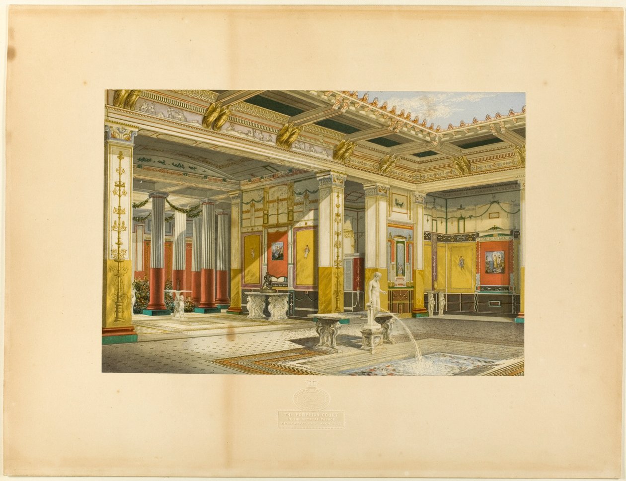Pompejský dvůr Křišťálového paláce. Digby Wyatt, Esq., architekt od George Baxter