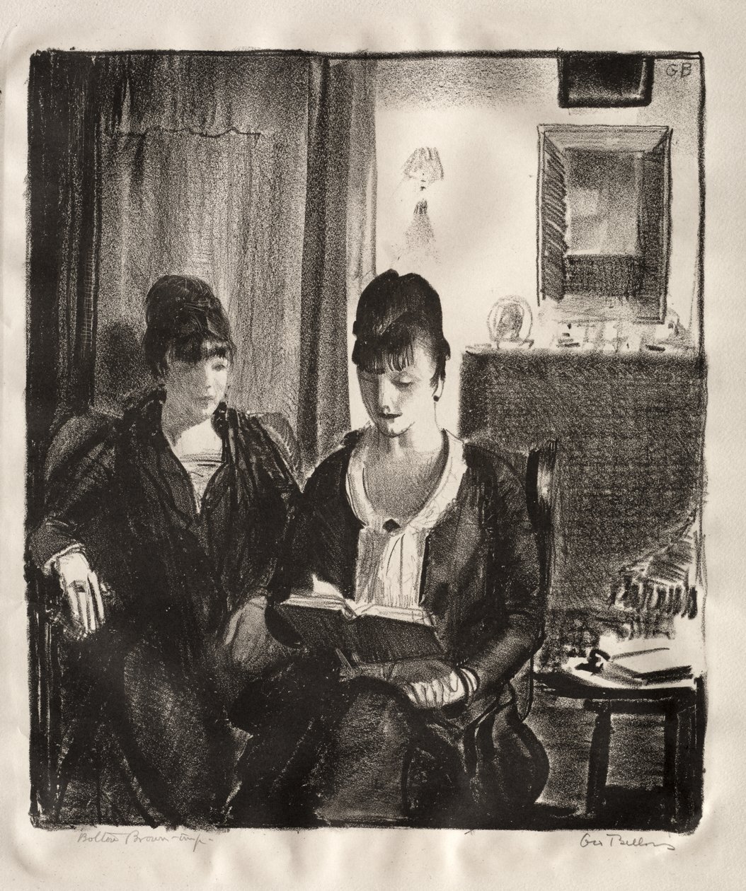 Elsie čte Emmě, druhý kámen od George Bellows