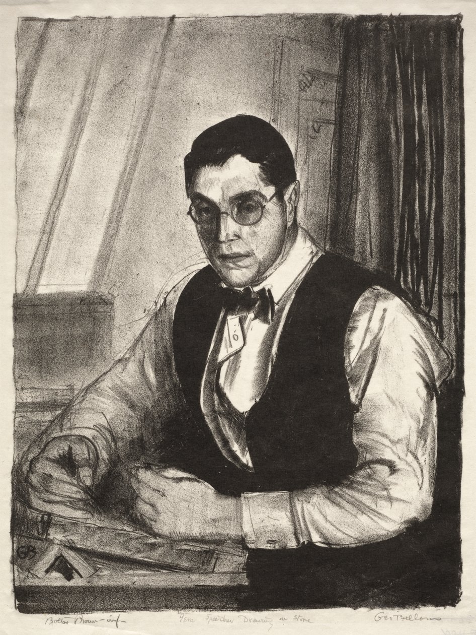 Gene Speicher kreslící na kámen od George Bellows