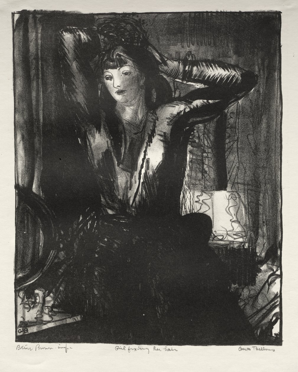 Dívka upravující si vlasy od George Bellows