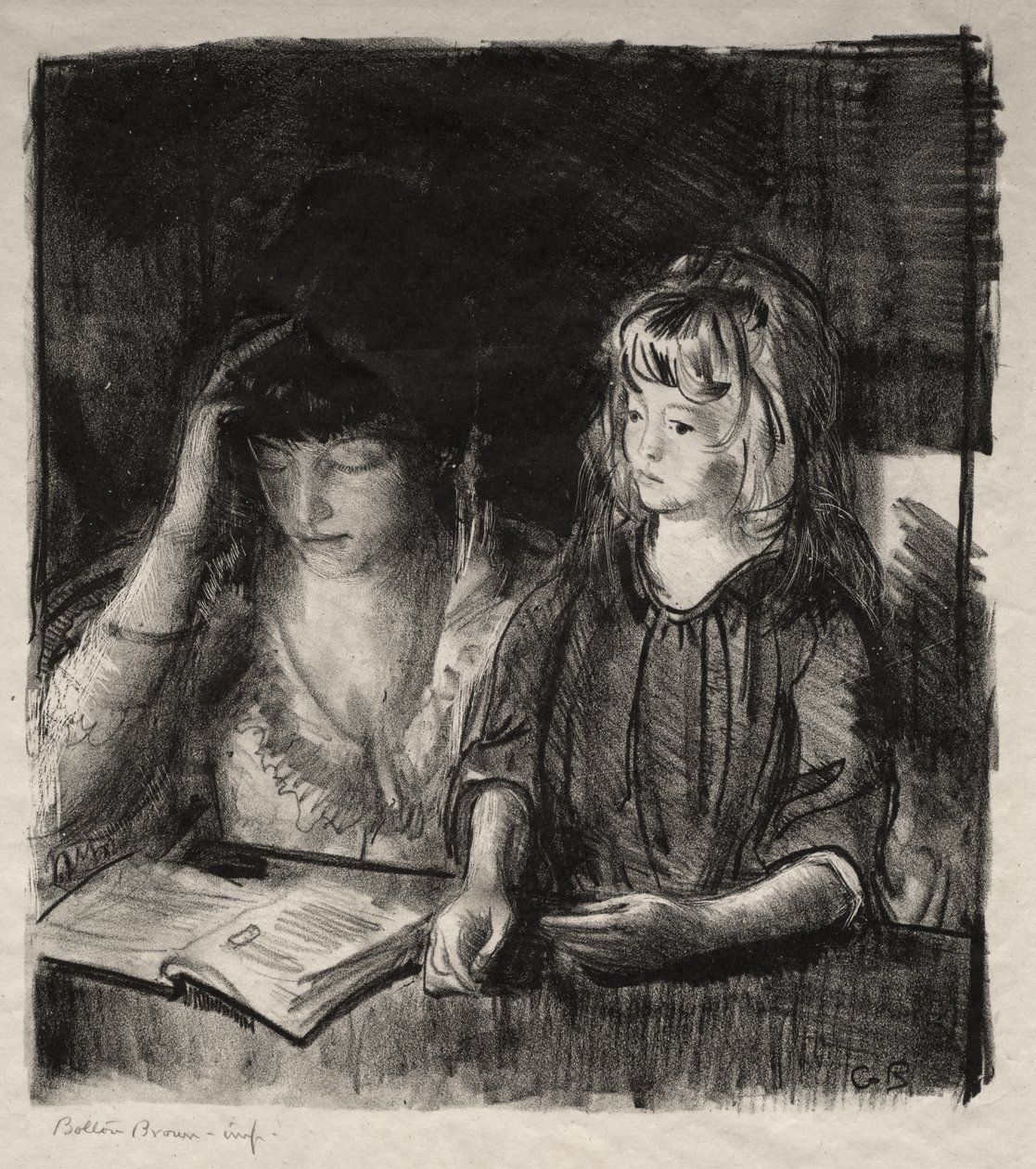 Paní Bellowsová čte své dceři Anne od George Bellows