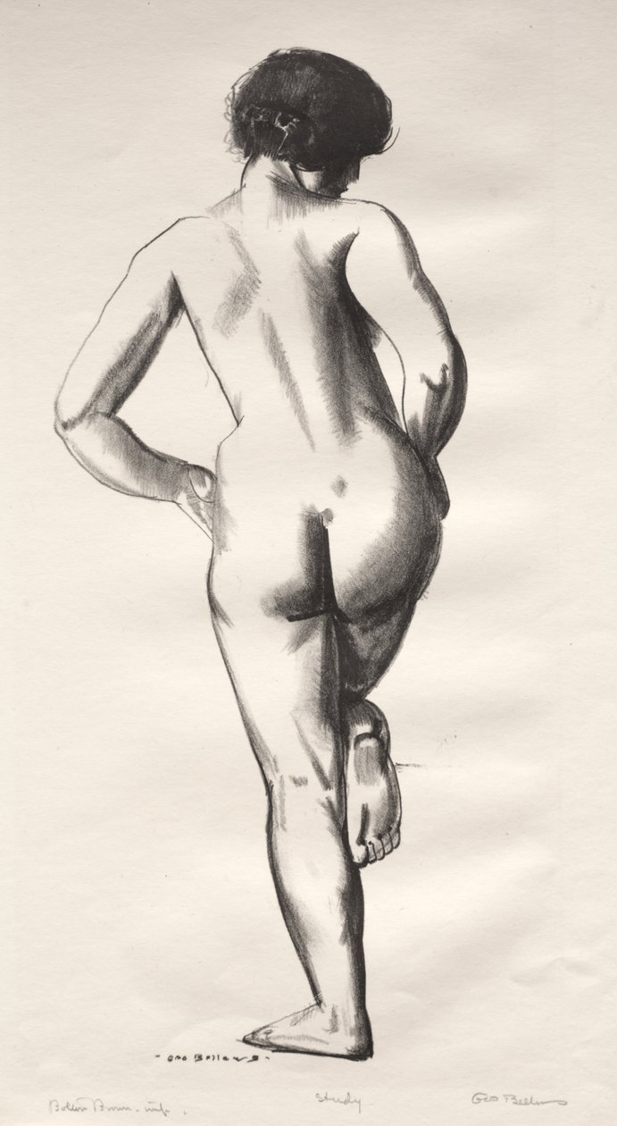 Studie aktu, dívka stojící na jedné noze od George Bellows