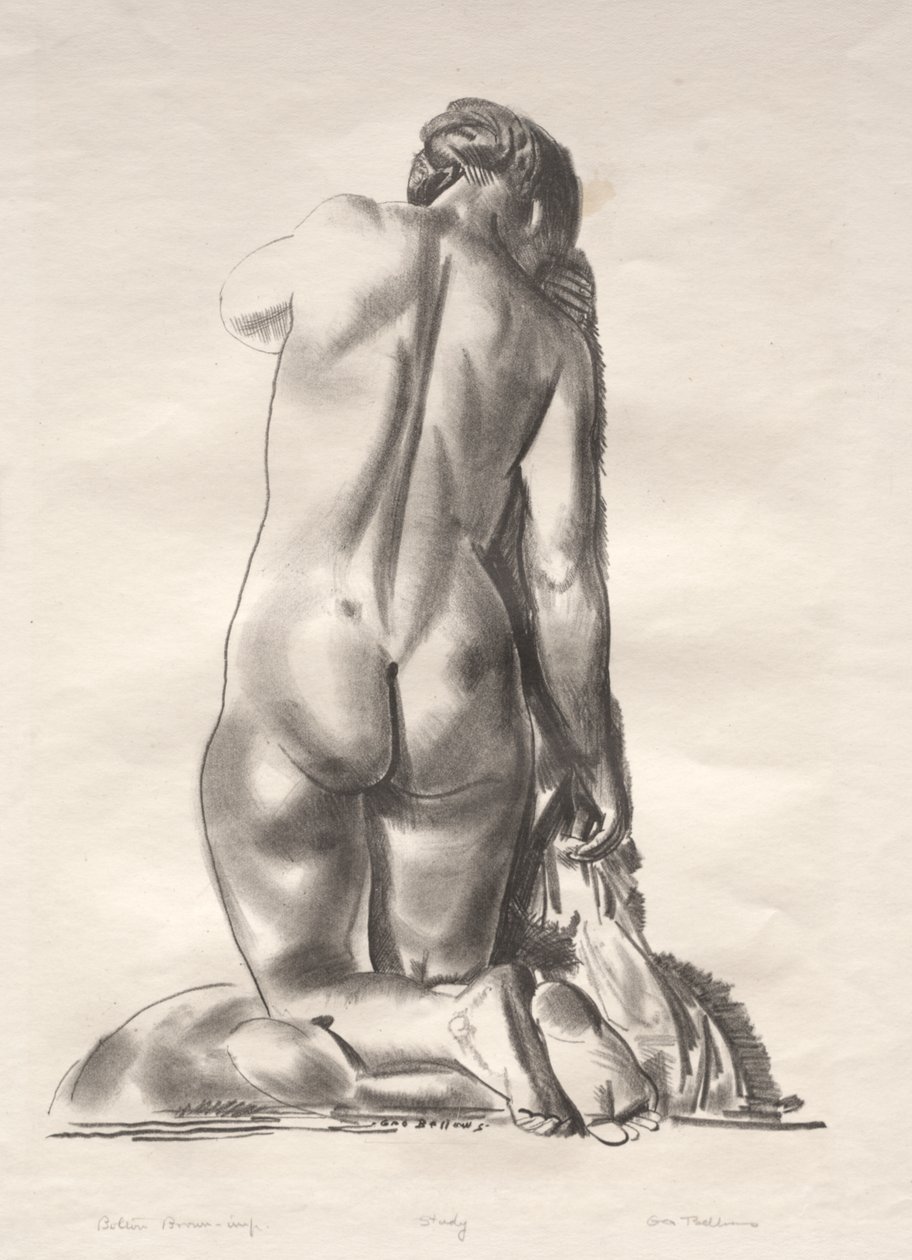 Studie aktu, žena klečící na polštáři od George Bellows