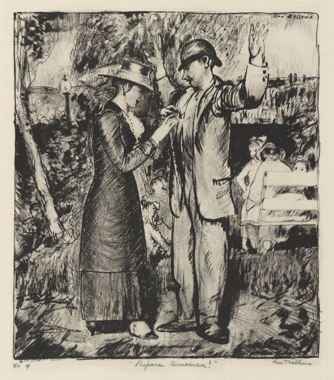 „Připrav se, Ameriko!“ od George Bellows