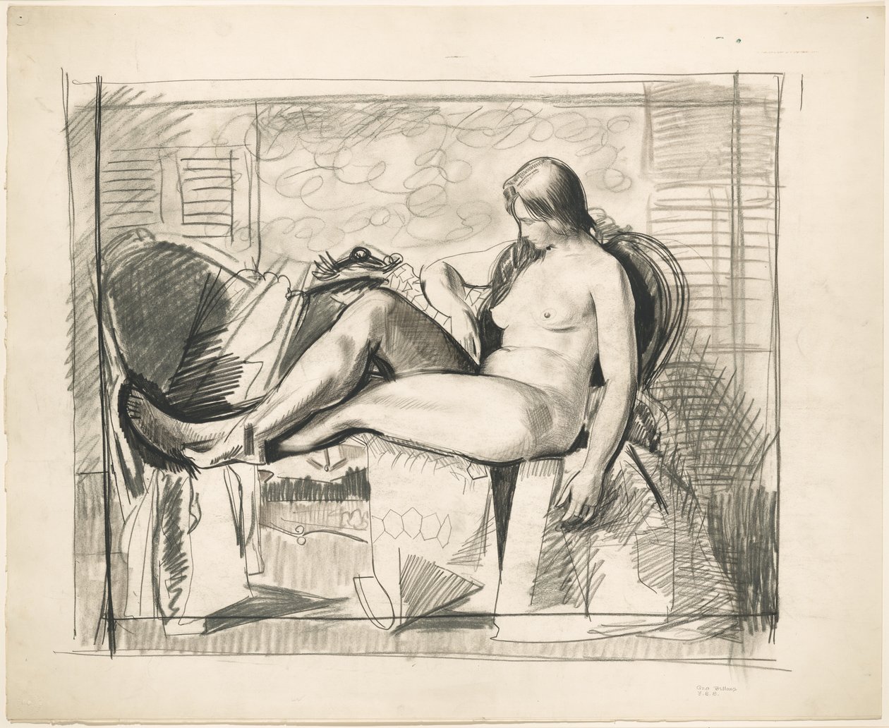 Studie k obrazu „Akt s šestiúhelníkovou přikrývkou“ od George Bellows