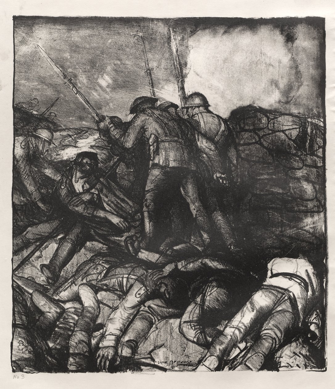 Válečná série: Útok, pravý detail, první stav od George Bellows
