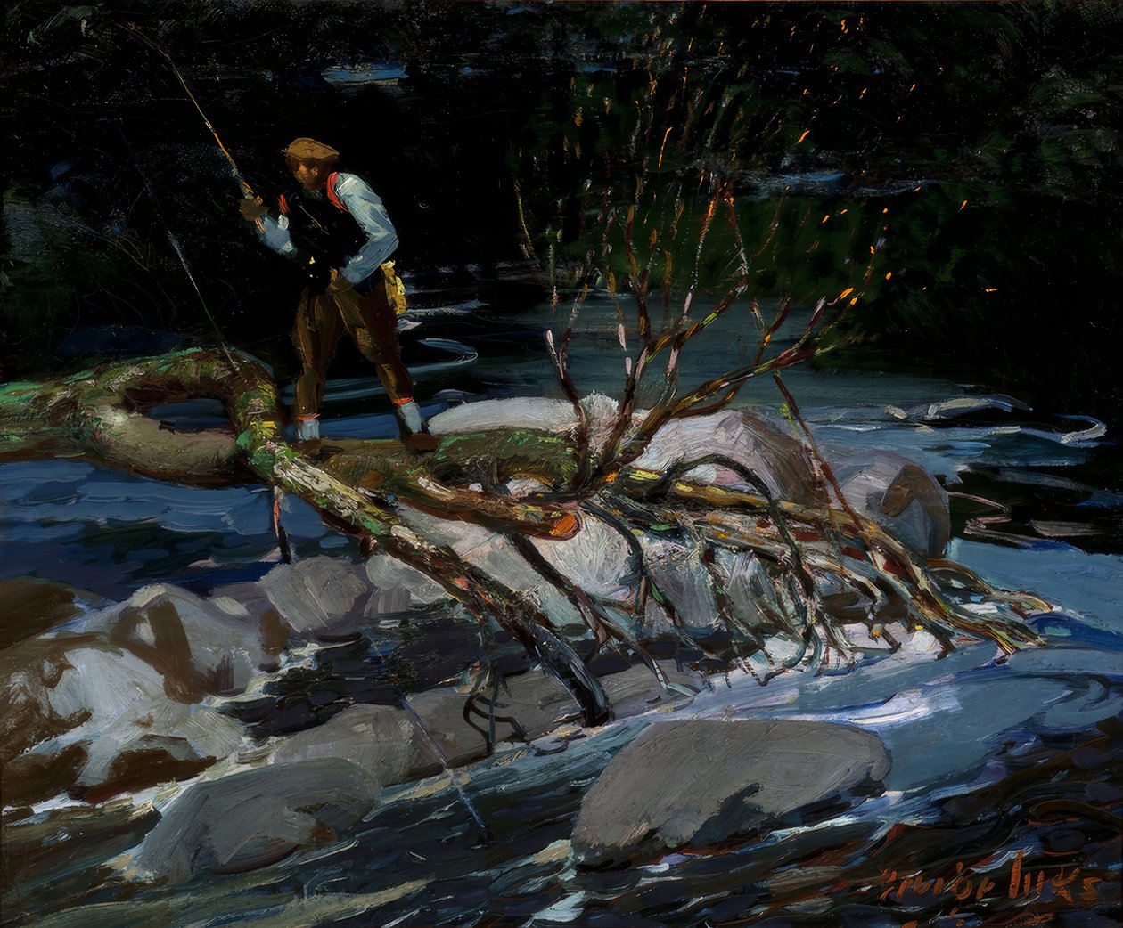 Lov pstruhů, "The Screecher", jezero Rossignol, Nové Skotsko od George Benjamin Luks