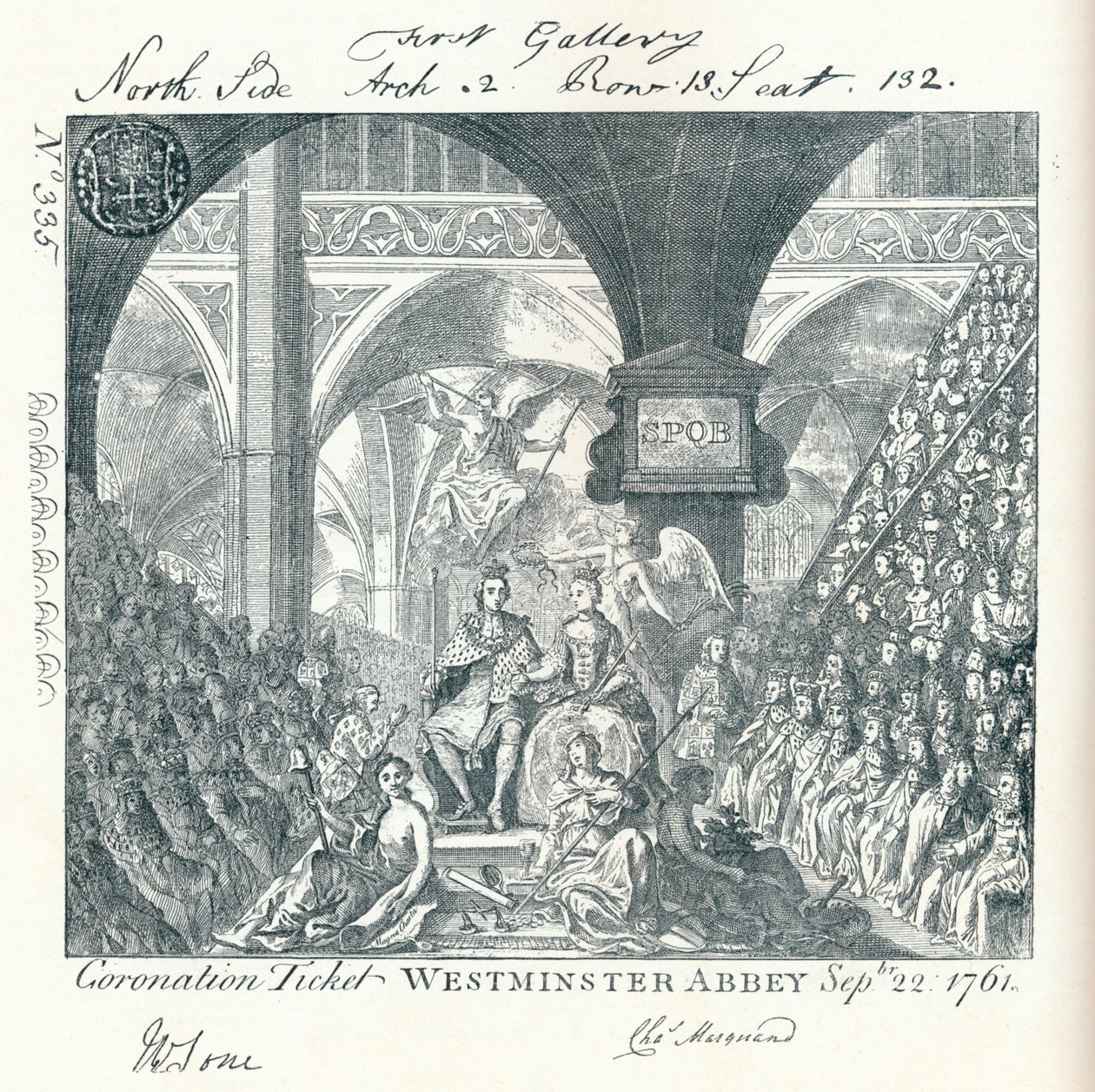 Rytý lístek na korunovační ceremonii Jiřího III. ve Westminsterském opatství 1761 1906 od George Bickham