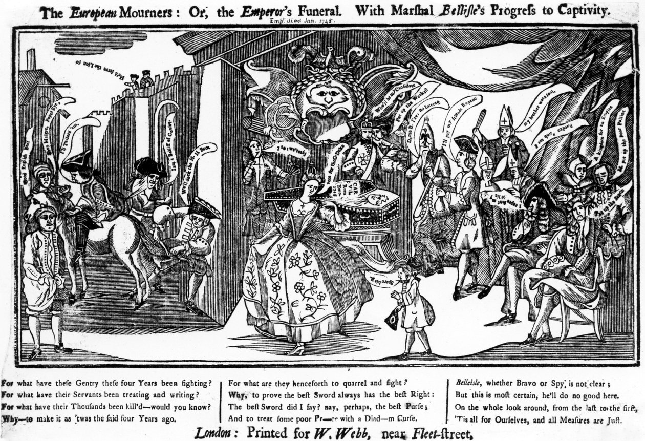 Evropští truchlící aneb císařův pohřeb s Belleisleovým postupem do zajetí, 1745 od George Bickham
