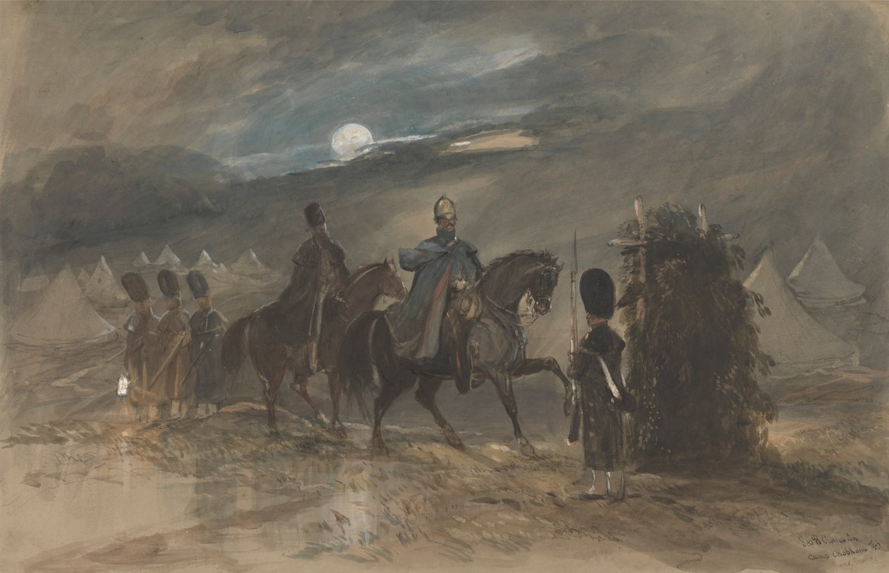 Tábor v Chobhamu, 1853 s důstojníky a hlídkou od George Bryant Campion