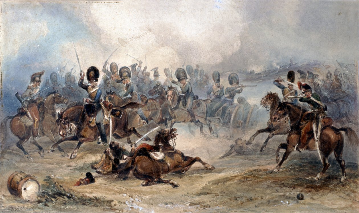 Kapitán Norman Ramsay, královské koňské dělostřelectvo, cválající své jednotky přes francouzskou armádu do bezpečí v bitvě u Fuentes de Onoro, 1811 od George Bryant Campion