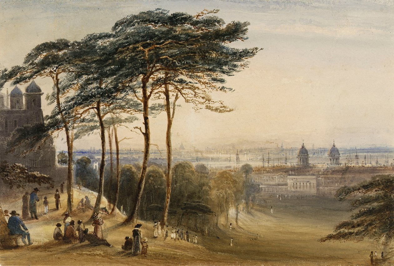 Greenwich z kopce Observatory Hill, asi 1850 (akvarel) od George Bryant Campion