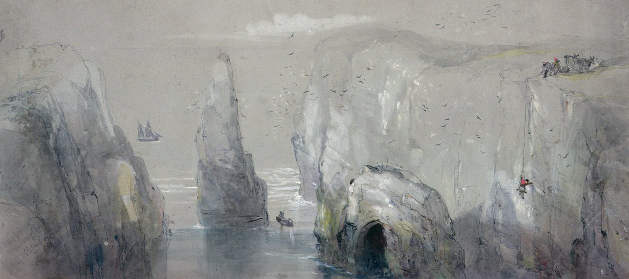 Pohled na Flamborough Head, ukazující skupinu mužů sbírajících racčí vejce od George Bryant Campion